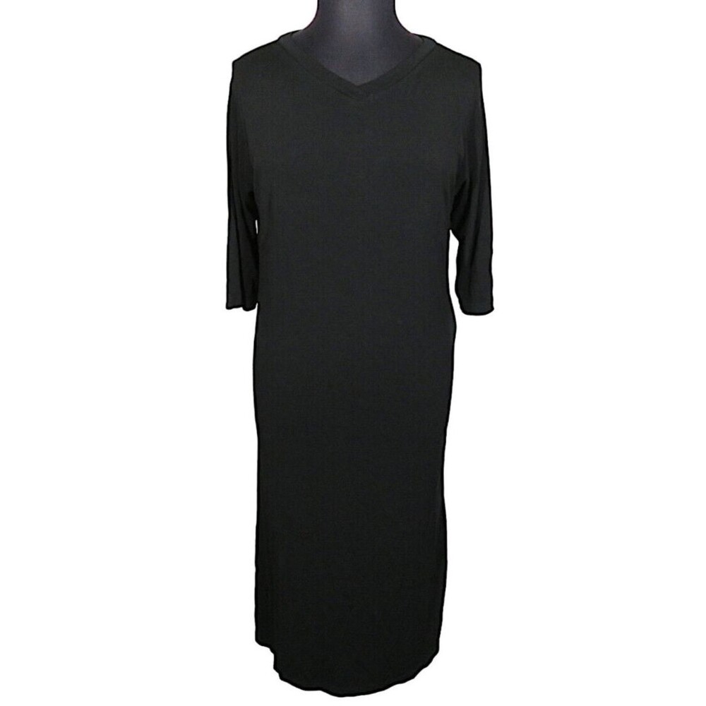 Liz Claiborne Black Slinky Fabric Modest V Neck Midi Dress Plus Size 1X